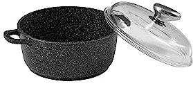 Pradel Excellence - Faitout Façon Pierre 20 x 18 cm - Fonte d'Aluminium Noir - Revêtement Anti-Adhérent - Couvercle Verre - Poignées Silicone - Compatible Tous Feux y compris Induction