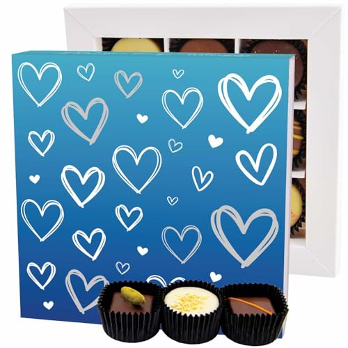 Hallingers Genuss Manufaktur Pralinen Valentinstagsgeschenk - ohne Alkohol, handmade aus Confiserie-Edelkakao in wertiger L-Geschenkbox Love Blue, Valentintstag für Männer Freund