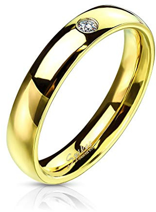 Tapsi´s Coolbodyart® Edelstahl Ring Gold 4mm Breit Classic LIne Mit SIngle Zirkonia 52 (16,5)