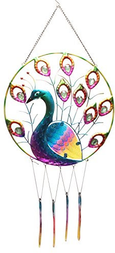 GlasXpert Fensterbild Wandbild Windspiel Pfau blau, Glas, 60 x 26 x 2 cm