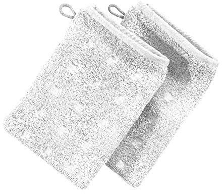 Möve Waschhandschuh 2er-Pack Quadretti Walk-Frottier weiß Größe 15x20 cm