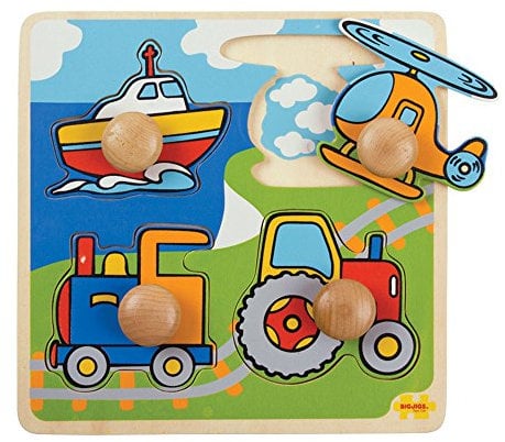 Bigjigs Toys BJ519 Houten Voertuigen Jigsaw Puzzle, 4 dlg, Multi-Coloured