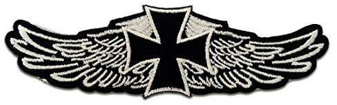 Catch the Patch Chopper Kreuz Biker - (Größe: 12,2 x 3,9 cm) – Stickpatch – Ideal für Kutte, Rockerjacke, Jeansweste, Kleidung & Accessoires – Robuster Patch für Erwachsene