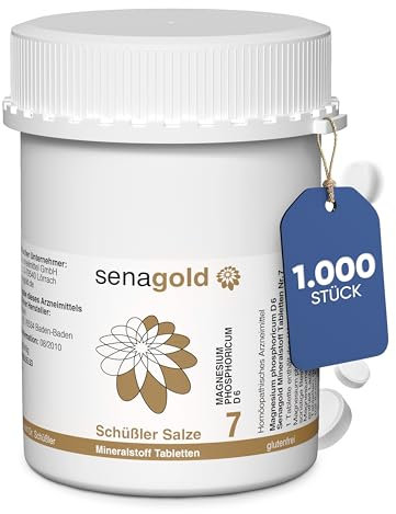 Senagold Schüssler Salze Nr. 7 - Magnesium phosphoricum D6 – Das Salz der Muskeln & Nerven - Tabletten Gluten- & Alkoholfrei - hergestellt nach Homöopathischem Arzneibuch in Deutschland - 1000 Stück