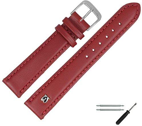 MARBURGER Uhrenarmband 16mm Leder Rot Silber Glatt Mit Naht - Montage Set 1001640000120