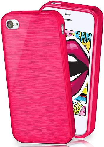 moex Cover in Silicone Compatibile con Apple iPhone 4s / iPhone 4 | Effetto Alluminio Spazzolato, Rosa