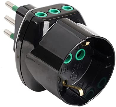 FANTON 82211 Adaptador de Enchufe eléctrico Tipo L (IT) Negro - Adaptador para Enchufe (Tipo L (IT), Tipo L (IT), 10 A, Negro, P11,P30, S11)