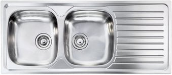 Lavello Cm da incasso da 116x50 cm, 2 vasche a destra e gocciolatoio a sinistra.