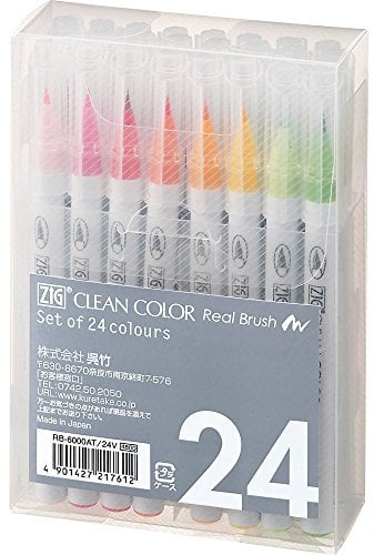 Kuretake ZIG CLEAN COLOR Real Brush Set (24 colors), Aquarelle Peinture Extra Fine Brush Pen, RB-6000AT/24V