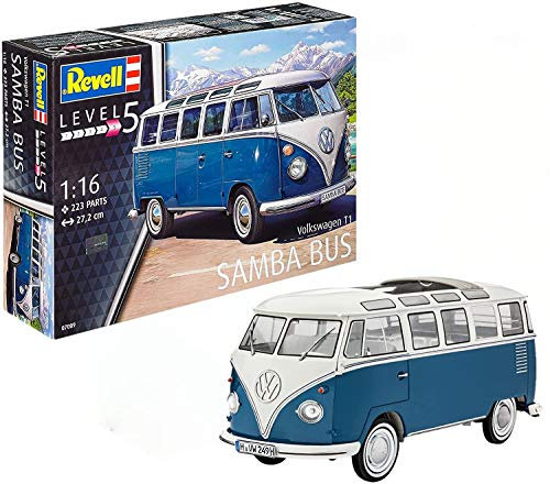 Revell 07009 Modellbausatz Auto 1:16 - Volkswagen VW T1 Bulli Samba Bus im Maßstab 1:16, Level 5, originalgetreue Nachbildung mit vielen Details, VW Bus, 7009