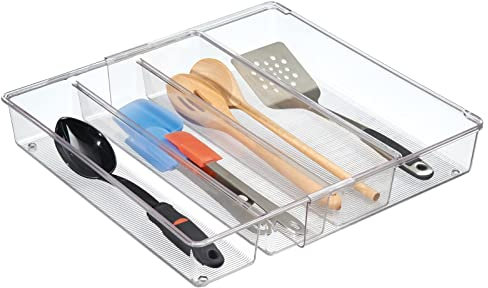 mDesign Range-couverts extensible - Range-couverts pour tiroirs - Insert de tiroir pour divers ustensiles de cuisine - Couleur : transparent - 4 compartiments