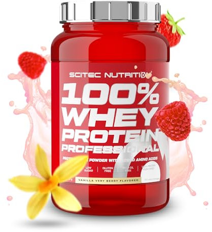 Scitec Nutrition 100% Whey Protein Professional - Mejorada con Aminoácidos Extra y Enzimas Digestivas - Sin gluten - Sin aceite de palma, 920 g, Vainilla con frutas del bosque