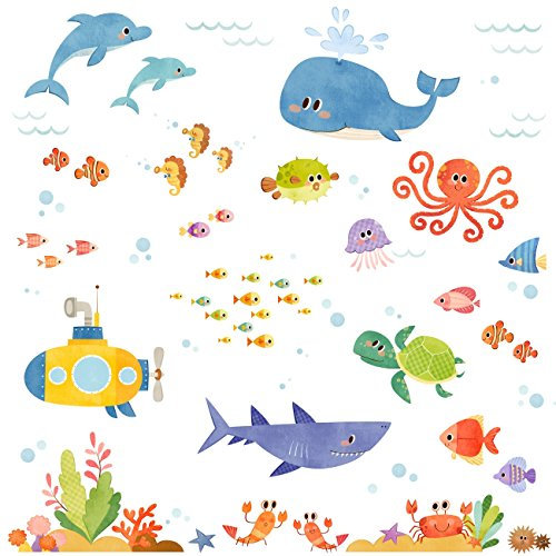Decowall DAT-1611 Abenteuer auf See Meerestiere Tiere Wandtattoo Wandsticker Wandaufkleber Wanddeko für Wohnzimmer Schlafzimmer Kinderzimmer (Englische Ver.)