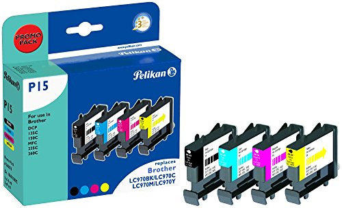Pelikan P15 Druckerpatronen PromoPack (ersetzen Brother LC970VAL) schwarz, cyan, magenta, gelb