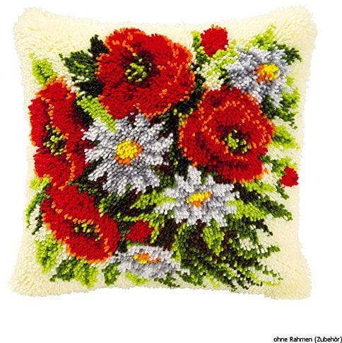 VERVACO Knüpfkissen Set Deko Kissenbezug Knüpfset für Anfänger BLUMENSTRAUSS Basteln Erwachsene Kreativ DIY Handarbeit Kissen zum Selber Knüpfe ca. 40 x 40 cm Latch Hook Kit Knüpfhaken Set Kissen