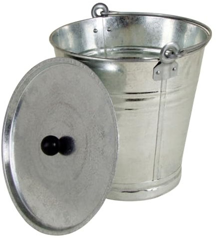 BURI Seau en zinc de 12 l avec couvercle - Seau à fleurs - Seau à eau - Seau en métal galvanisé