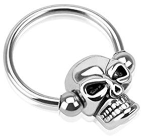 Tapsi´s Coolbodyart® Piercing Brustwarzen Augenbraue Klemmkugel Edelstahl Chirurgenstahl 316L 12mm Totenkopf Kugel 3mm