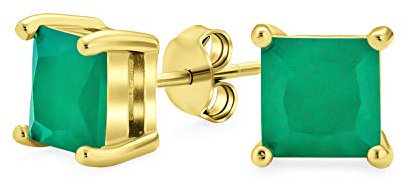 2Ct Grüner Quadratischer Zirkonia Brillant Prinzess Schliff Aaa Cz Ohrstecker 14K Gold Vergoldet Sterling Silber Simulierte Jade