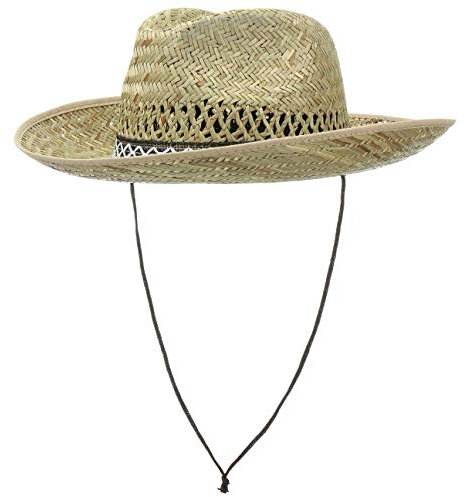 Hutshopping Santiago Western Hut Damen/Herren - Cowboyhut aus 100% Stroh - Strohhut hergestellt in Italien - Sonnenhut in S 55 cm - Westernhut mit Kinnband