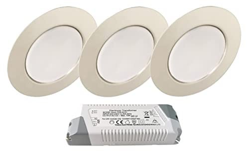 Trango 3er Set G4E-038T dimmbar LED Möbel-Einbaustrahler 12Volt AC/DC inkl. 1x LED-Trafo (12 Volt AC) Einbauleuchte in Chrom, Deckenleuchte zum Austausch G4 Halogen Möbelleuchten, Küchenhaube-Leuchten