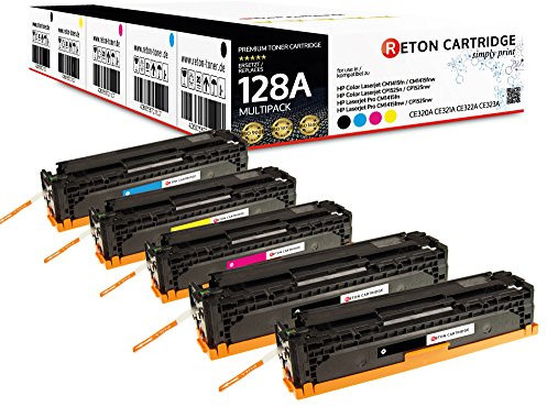 Original Reton Toner, kompatibel, 5er Farbset für HP CM1415FNW MFP (CE320A, CE321A, CE322A, CE323A), HP 128A, Color Laserjet CM1415, CM1415FNW, CM1415FN, CP1520, CP1525NW, CP1521N
