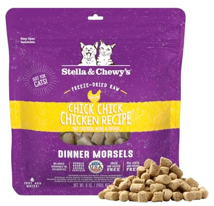 Stella & Chewy's Freeze-Dried Raw Cat Dinner Morsels - Premium Chicken Recipe with 98% Cage-Free Meat & Organs - Natural Grain-Free Cat & Kitten Food - Made in USA - 8 oz