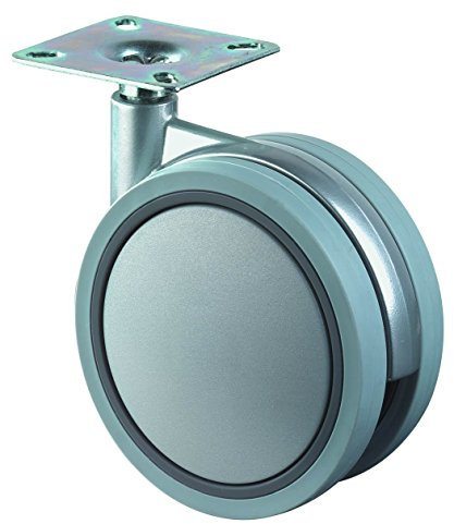 BS Rollen F328.075 Kunststoffdoppelrolle, Lenkrolle, Ø 75 mm, Anschraubplatte, Kunststoffrad silbergrau