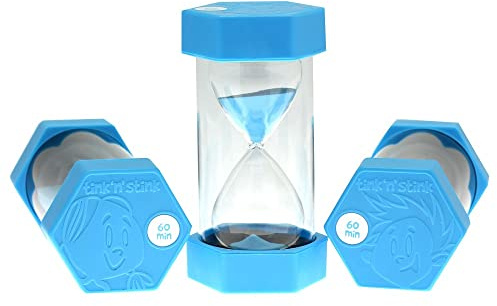 Tink n Stink Large Sand Timer 60 Minute Light Blue Hourglass with Robust End Caps Quiet Time Management Classroom Therapy Home Office
