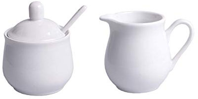 4tlg. Kaffeset Michkännchen und Zuckerdose mit Deckel und Löffel weiß
