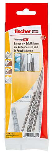 Fischer 534577 MontageSet Lampe/Briefkasten Außenb. B, Dübel SX 8 x 65, 2 x Panhead Schraube 5,0 x 70 A2, 1 x Steinbohrer 8 x 120