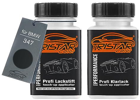 TRISTARcolor Autolack Lackstift Set für BMW 347 Schwarz Perl Metallic Basislack Klarlack je 50ml