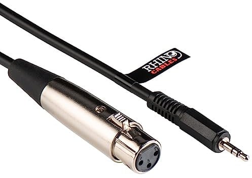 rhinocables - XLR to 3.5mm Jack Cable | 3 Pin Female to Stereo Jack | Mic to PC Adapter | DJ to Laptop Audio Lead | Black, 6m