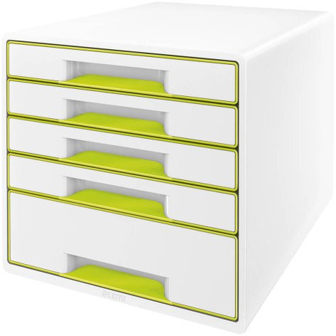 Leitz 52141064 Wow Cube Schubladenbox (Polystyrol) 5 Schubladen perlweiß/grün