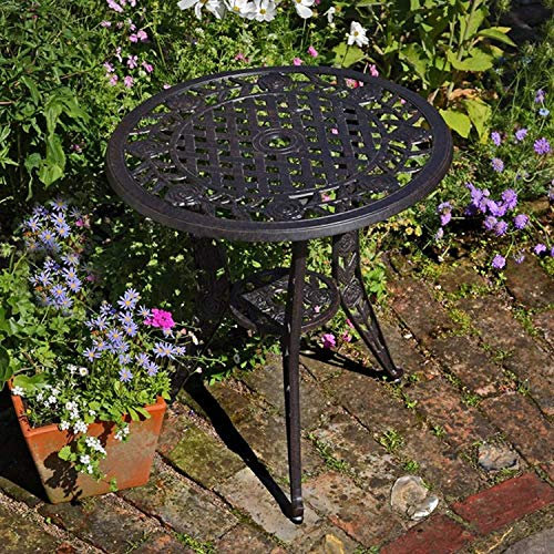 Lazy Susan | Rose-Bistro-Tisch aus Aluguss mit 2 Stühlen | Garten-Set | Antik-Bronze | Wetterfest | 3 Jahre Garantie | (Kate Stühle, Beige Kissen)