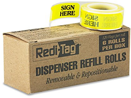 Redi-Tag 91001 Pfeil-Nachrichten-Flaggen-Nachrichten, Sign Here, gelb, 120 Flaggen pro Rolle (Box mit 6 Rollen)