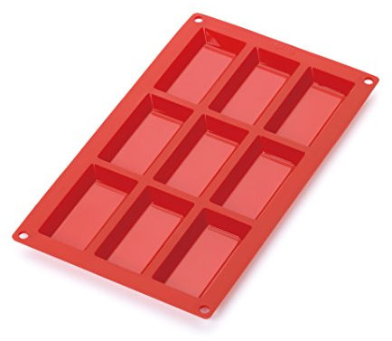 Lékué Molde repostería para mini bizcocho Financier,silicona platino Rojo, 9 cavidades