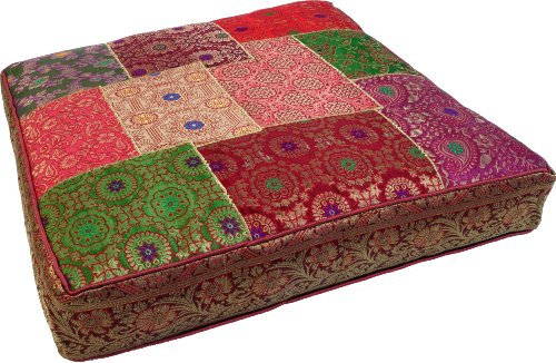 GURU SHOP Orientalisches Eckiges Patchwork Kissen 50 cm, Sitzkissen, Bodenkissen mit Baumwollfüllung - Bunt, Mehrfarbig, Synthetisch, Zierkissen, Dekokissen, Sofakissen