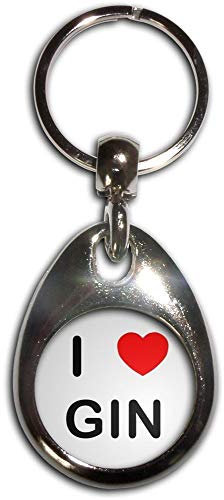 I Love Heart Gin - Chrome Tear Drop Shaped Double Sided Key Ring