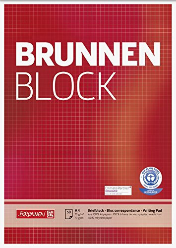 Brunnen 105261801 Briefblock / Schreibblock / Der Brunnen Block Recyclingpapier extraweiß (A4, kariert, 50 Blatt, 70 g/m²)