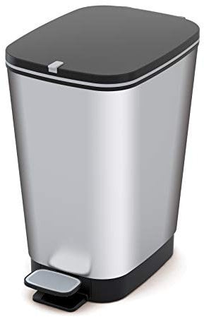 Curver KIS Chic Bin Style Treteimer 6l mit Deckel und Pedal, Inneneimer, Küche und Bad, silber metallic, 8 x 27 x 30 cm