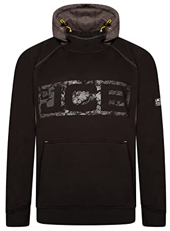 JCB - Horton Hoodie, X-Large - Made with 80% Cotton & 20% Polyester - Hoodies for Men Branding Details - Mens Clothes - Cordura Fabric Elbow Patches - 320gsm - Black/Grey