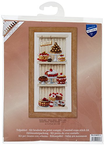 VERVACO Zählmuster Herrliche Törtchen Zählmusterpackung-Stickpackung im gezählten Kreuzstich, Baumwolle, Delicious Cakes, 17 x 37cm, PN-0150672