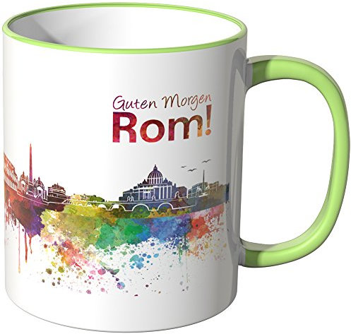 WANDKINGS® Tasse, Schriftzug Guten Morgen Rom! mit Skyline - HELLGRÜN