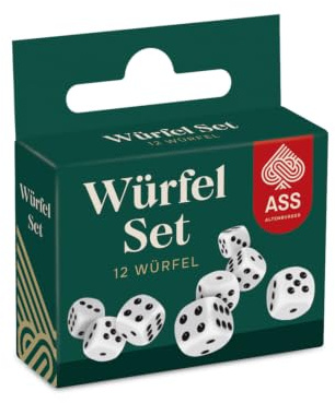 ASS Altenburger 12 Würfel im Set, weiß mit schwarzen Punkten, Normale Größe | 12 hochwertige weiße Augenwürfel (W6, 16mm) für Würfelspiele u.a. Yatzy