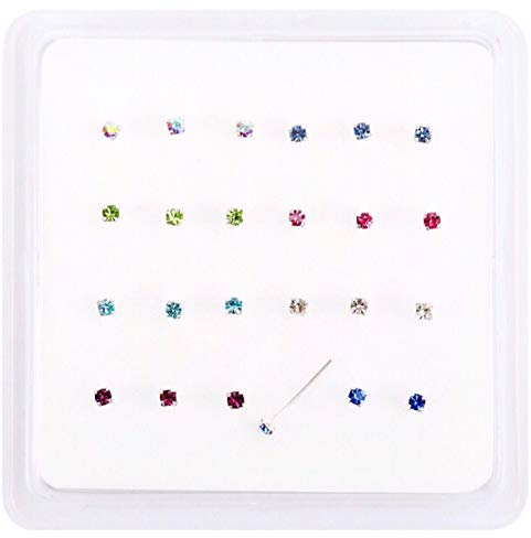 Pack of 24/8 Colour 925 Sterling Silver Claw Set Nose Studs