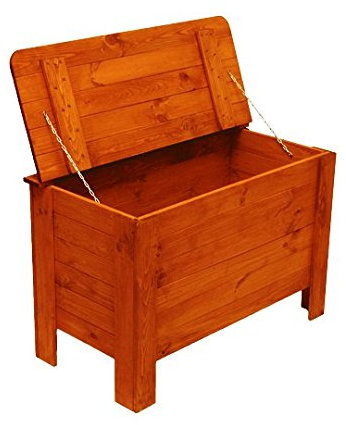 MODO24 Truhe, Holztruhe mit Deckel, Holzbank, Schatztruhe, Truhenbank, Sitzbank für Kinder, Spielkiste, In- & Outdoor, Robuste, UV-beständig, FSC-Holz, Abmessungen 51,5x84x40 cm, Farbe: Erle