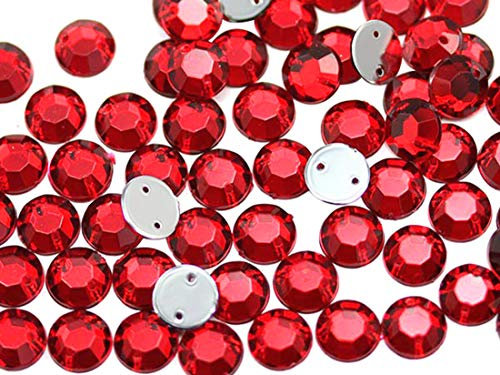 Allstarco 7mm Flat Back Sew On Rhinestones Beads for Crafts Plastic Acrylic Round Gems With Holes For Sewing, Clothing Embelishments, Costume Cosplays Red Ruby H103-100 Pieces