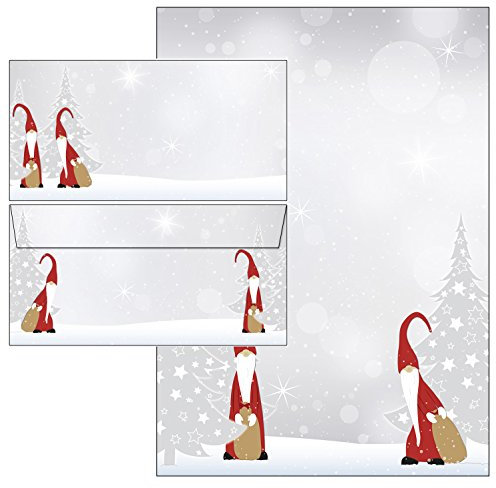 Weihnachten Weihnachtswichtel Set 50-teilig 25 Blatt Briefpapier Wichtel + 25 Stück Briefumschläge DIN lang ohne Fenster 51075+61075