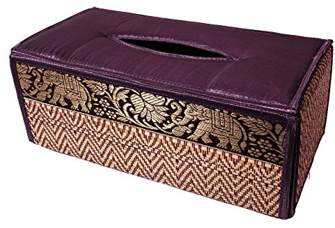 CCcollections Handgefertigte Reed Taschentuchboxabdeckung - Rechteckige Taschentuchbox Fügt Einen Raffinierten Akzent Zu Ihrer Wohnkultur Hinzu - Ideal Für Wohnzimmer Oder Büros (Lila Violett)
