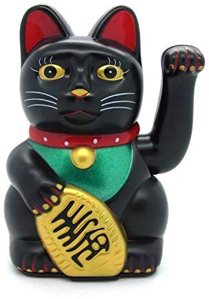 Starlet24 winkende Glückskatze Winkekatze Lucky Cat Maneki-Neko Katze Glücksbringer (Schwarz, 13cm)